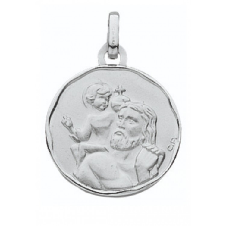 Médaille ronde saint Christophe or gris