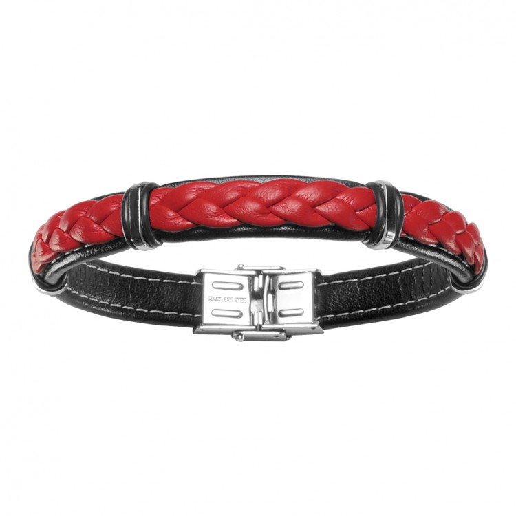 Bracelet cuir rouge et noir