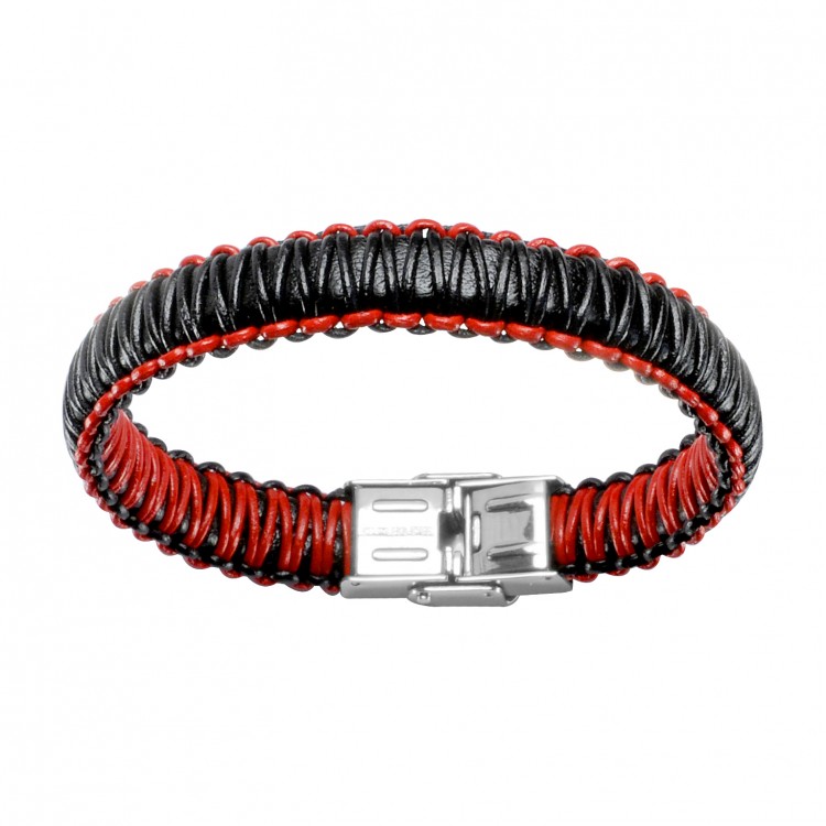 Bracelet cuir noir et rouge