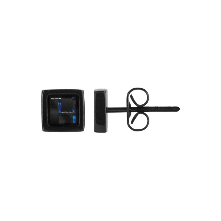 Boucle d'oreille carré carbone bleu