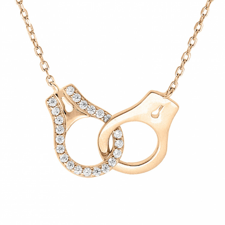 COLLIER PLAQUÉ OR MASSIF MENOTTES OXYDES BLANCS 40+5CM