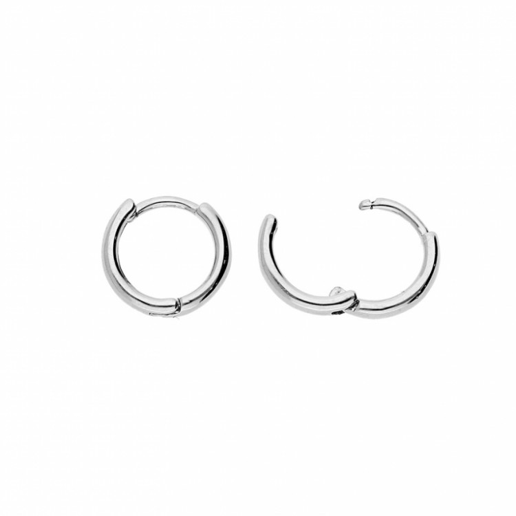 CRÉOLES ARGENT RHODIÉ MASSIF LISSES ARTICULÉES TUBE 2MM DIAM 12MM EXT