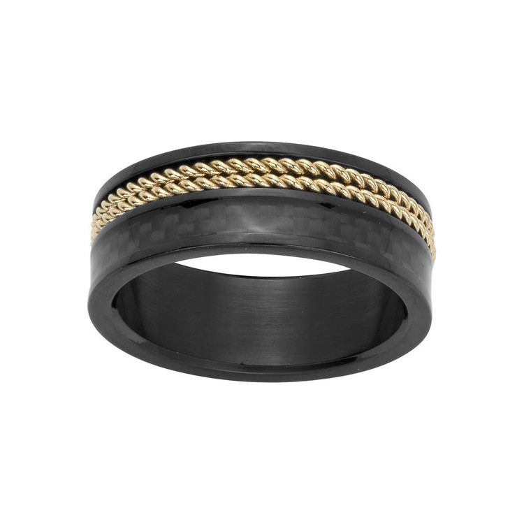 Bague acier pvd noir et doré